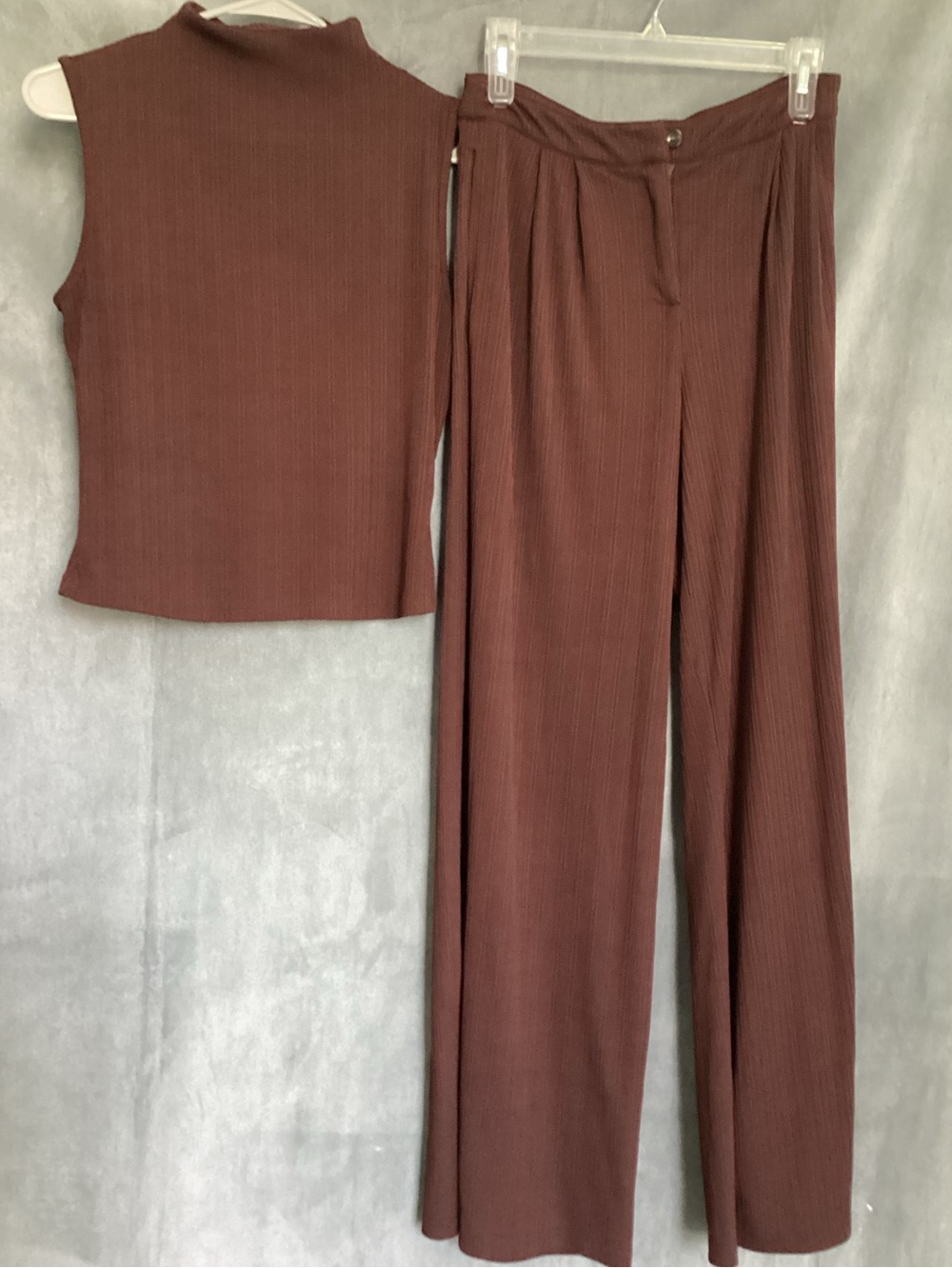 SHEIN Chocolate Brown Ribbed Knit Top with Button